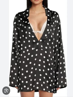 WEWOREWHAT Polka Dot Caftan Shirtdress Cover-Up, NWT, Size Large